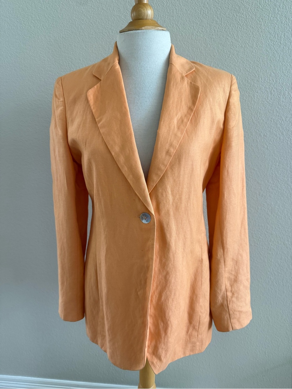 David N. Blazer Women SZ 6 Apricot Linen Rayon Blend Single Button Longline